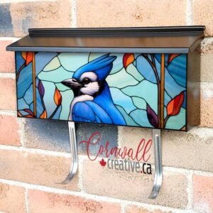 Stained Glass Blue Jay Design Wall-mounted Townhouse Mailbox Cover