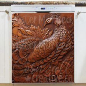 Tooled Leather Peacock Design Magnetic Dishwasher Door Cover
