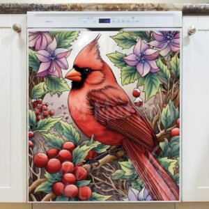 Beautiful Winter Cardinal 2 Magnetic Dishwasher Door Cover