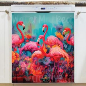 Pink Summer Flamingos Magnetic Dishwasher Door Cover