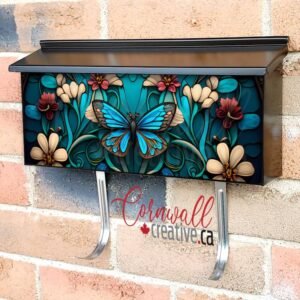 Stained Glass Blue Butterfly Design Wall-mounted Townhouse Mailbox Cover