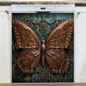 Tooled Leather Butterfly Design Magnetic Dishwasher Door Cover