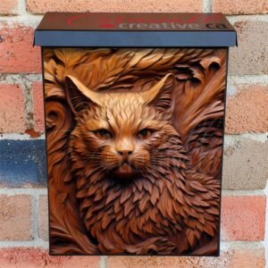 Tooled Leather Cat Design Colonial Mailbox Cover
