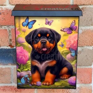 Rottweiler Puppy and Butterflies Colonial Mailbox Cover