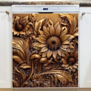 Tooled Leather Sunflower Design Magnetic Dishwasher Door Cover