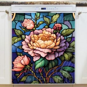 Stained Glass Dog Roses Design Magnetic Dishwasher Door Cover