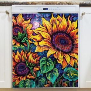 Beautiful Abstract Sunflowers Magnetic Dishwasher Door Cover