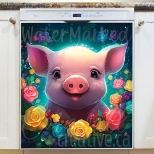 Cute Piglet with Flowers Magnetic Dishwasher Door Cover