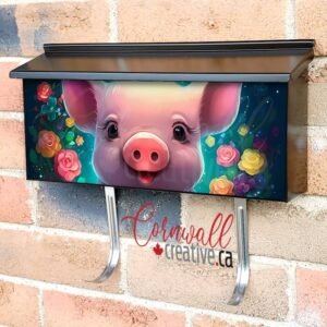 Cute Piglet with Flowers Wall-mounted Townhouse Mailbox Cover