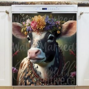 Cute Calf with Flowers Magnetic Dishwasher Door Cover