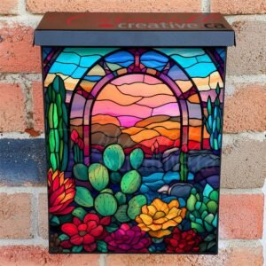 Stained Glass Blooming Desert Design Colonial Mailbox Cover