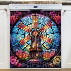 Stained Glass Windmill Design Magnetic Dishwasher Door Cover
