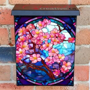 Stained Glass Cherry Tree Design Colonial Mailbox Cover
