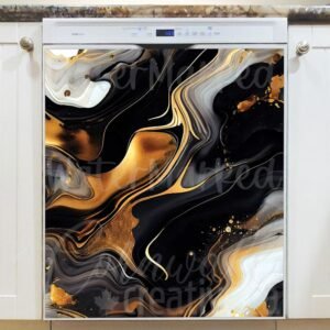 Black and Gold Marble Design Magnetic Dishwasher Door Cover