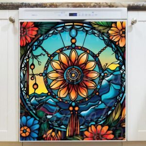 Stained Glass Dreamcatcher Design #2 Magnetic Dishwasher Door Cover