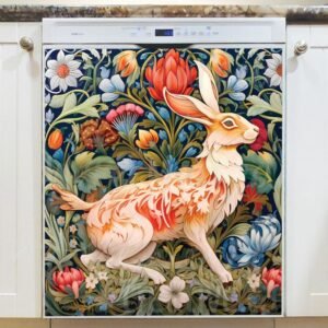 Folklore Rabbit with Flowers Magnetic Dishwasher Door Cover