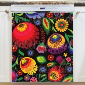 Hungarian Folklore Flowers Magnetic Dishwasher Door Cover