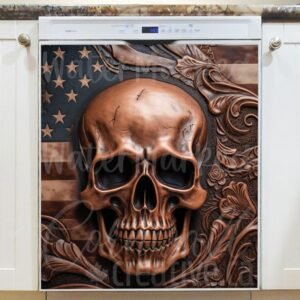 American Tooled Leather Skull Design Magnetic Dishwasher Door Cover