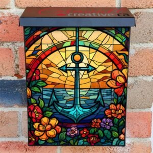 Stained Glass Anchor Design Colonial Mailbox Cover