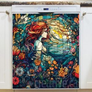 Stained Glass Mermaid Design Magnetic Dishwasher Door Cover