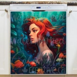 Beautiful Redheaded Mermaid Magnetic Dishwasher Door Cover