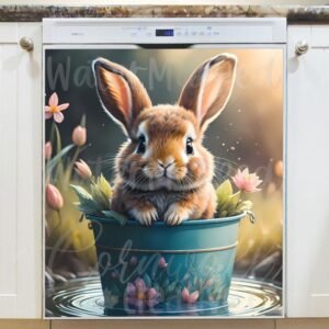 Cute Bunny in a Bucket Magnetic Dishwasher Door Cover