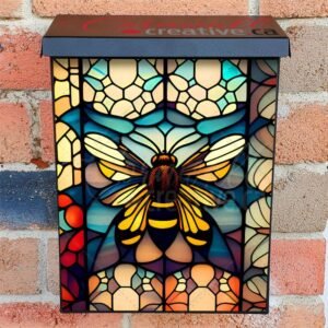 Stained Glass Bumblebee Design Colonial Mailbox Cover