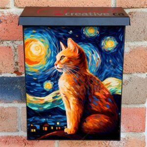 Starry Night with a Cat Colonial Mailbox Cover