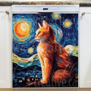 Starry Night with a Cat Magnetic Dishwasher Door Cover