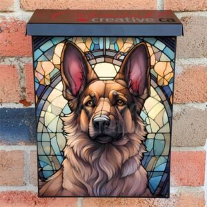 Stained Glass German Shepherd Design Colonial Mailbox Cover