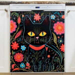 Black Folklore Cat #2 Magnetic Dishwasher Door Cover