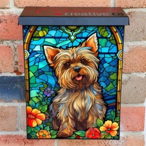 Stained Glass Yorkie Design Colonial Mailbox Cover