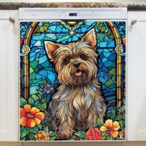 Stained Glass Yorkie Design Magnetic Dishwasher Door Cover