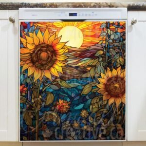 Stained Glass Summer Sunflowers Design Magnetic Dishwasher Door Cover