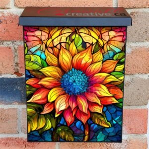 Stained Glass Sunflower Design 2 Colonial Mailbox Cover