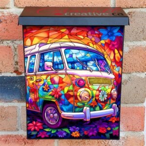 Stained Glass Hippy Wagon Design Colonial Mailbox Cover