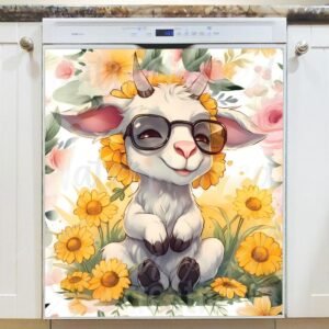 Cute Goat and Sunflowers Magnetic Dishwasher Door Cover