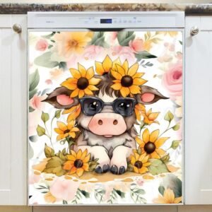 Cute Cow and Sunflowers Magnetic Dishwasher Door Cover