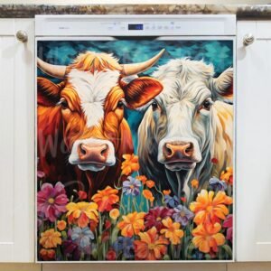 Pretty Cows and Flowers Magnetic Dishwasher Door Cover
