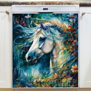 Beautiful Flower Horses #2 Magnetic Dishwasher Door Cover
