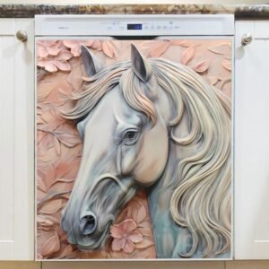 Pretty Grey Horse Magnetic Dishwasher Door Cover