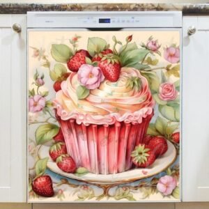 Vintage Strawberry Cupcake Magnetic Dishwasher Door Cover