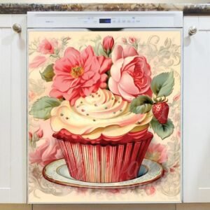 Vintage Strawberry Cupcake #2 Magnetic Dishwasher Door Cover