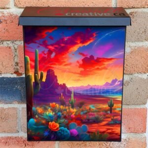 Sunset in the Desert with Cactuses Colonial Mailbox Cover