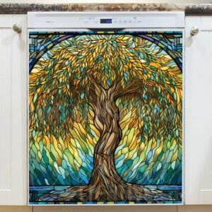 Stained Glass Willow Tree Design Magnetic Dishwasher Door Cover