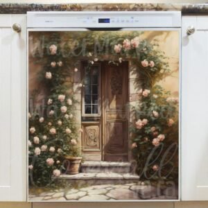 Beautiful Door with Roses Magnetic Dishwasher Door Cover