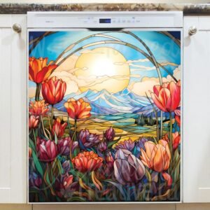 Stained Glass Tulip Field Design Magnetic Dishwasher Door Cover