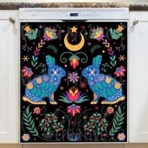 Scandinavian Folk Bunny Design Magnetic Dishwasher Door Cover