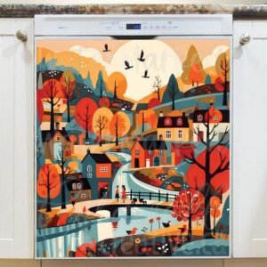 Scandinavian Folk Village #2 Magnetic Dishwasher Door Cover