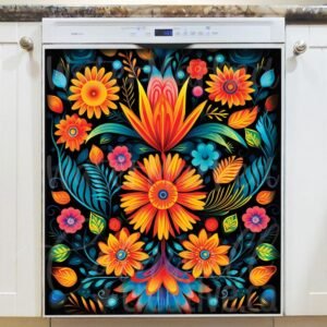 Mexican Folk Flower Design #1 Magnetic Dishwasher Door Cover